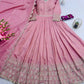 Elegant Pink Heavy Shimmer Silk Gown with Dupatta – Embroidery Sequins Work, 3.5 Meter Flair, Fully Stitched