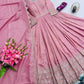 Elegant Pink Heavy Shimmer Silk Gown with Dupatta – Embroidery Sequins Work, 3.5 Meter Flair, Fully Stitched