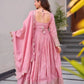 Elegant Pink Heavy Shimmer Silk Gown with Dupatta – Embroidery Sequins Work, 3.5 Meter Flair, Fully Stitched
