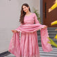 Elegant Pink Heavy Shimmer Silk Gown with Dupatta – Embroidery Sequins Work, 3.5 Meter Flair, Fully Stitched