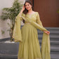 Elegant Pink Heavy Shimmer Silk Gown with Dupatta – Embroidery Sequins Work, 3.5 Meter Flair, Fully Stitched