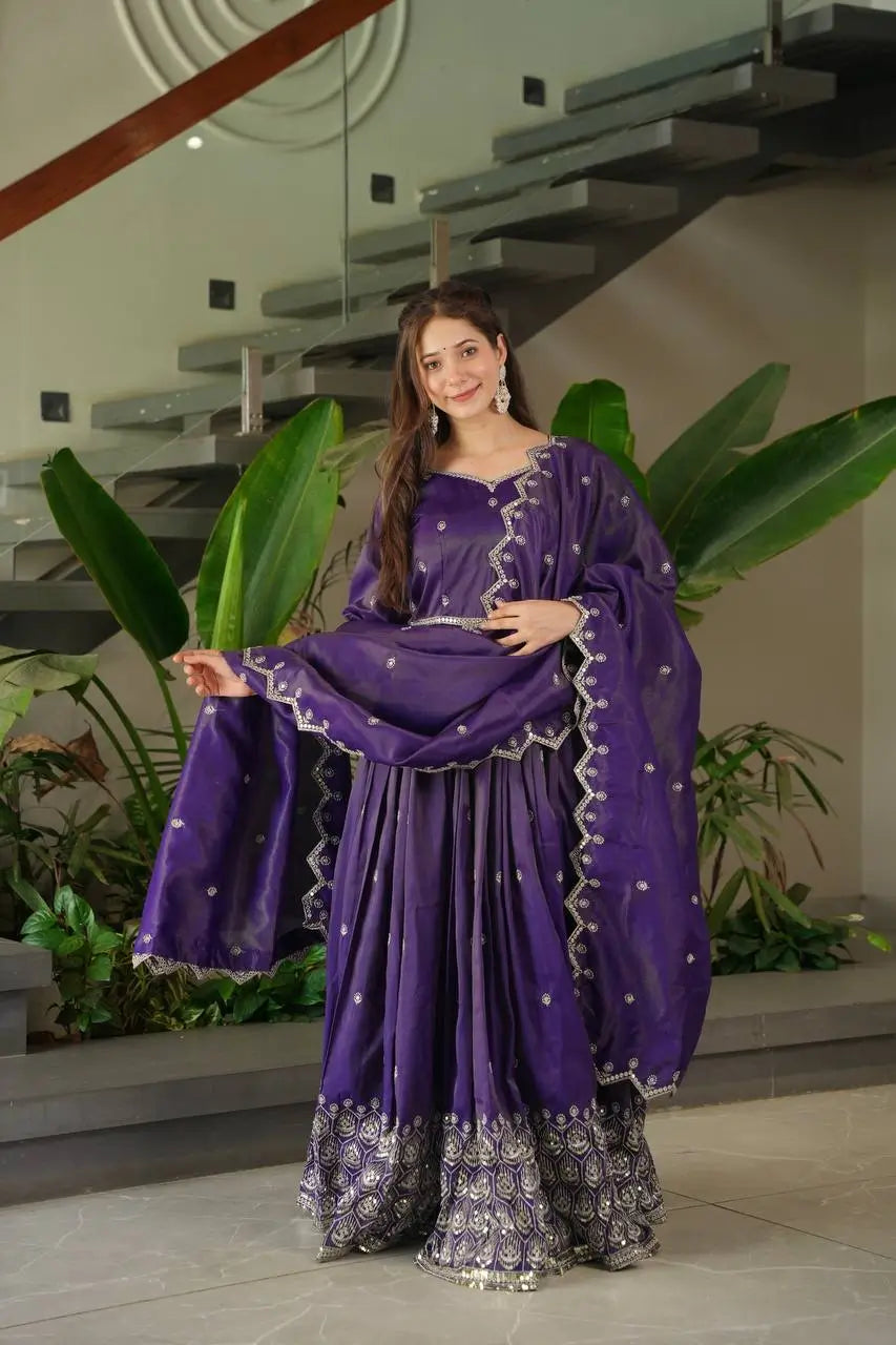 Elegant Pink Heavy Shimmer Silk Gown with Dupatta – Embroidery Sequins Work, 3.5 Meter Flair, Fully Stitched