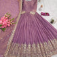 Elegant Pink Heavy Shimmer Silk Gown with Dupatta – Embroidery Sequins Work, 3.5 Meter Flair, Fully Stitched