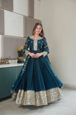 Elegant Pink Heavy Shimmer Silk Gown with Dupatta – Embroidery Sequins Work, 3.5 Meter Flair, Fully Stitched
