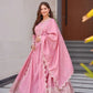 Elegant Pink Heavy Shimmer Silk Gown with Dupatta – Embroidery Sequins Work, 3.5 Meter Flair, Fully Stitched