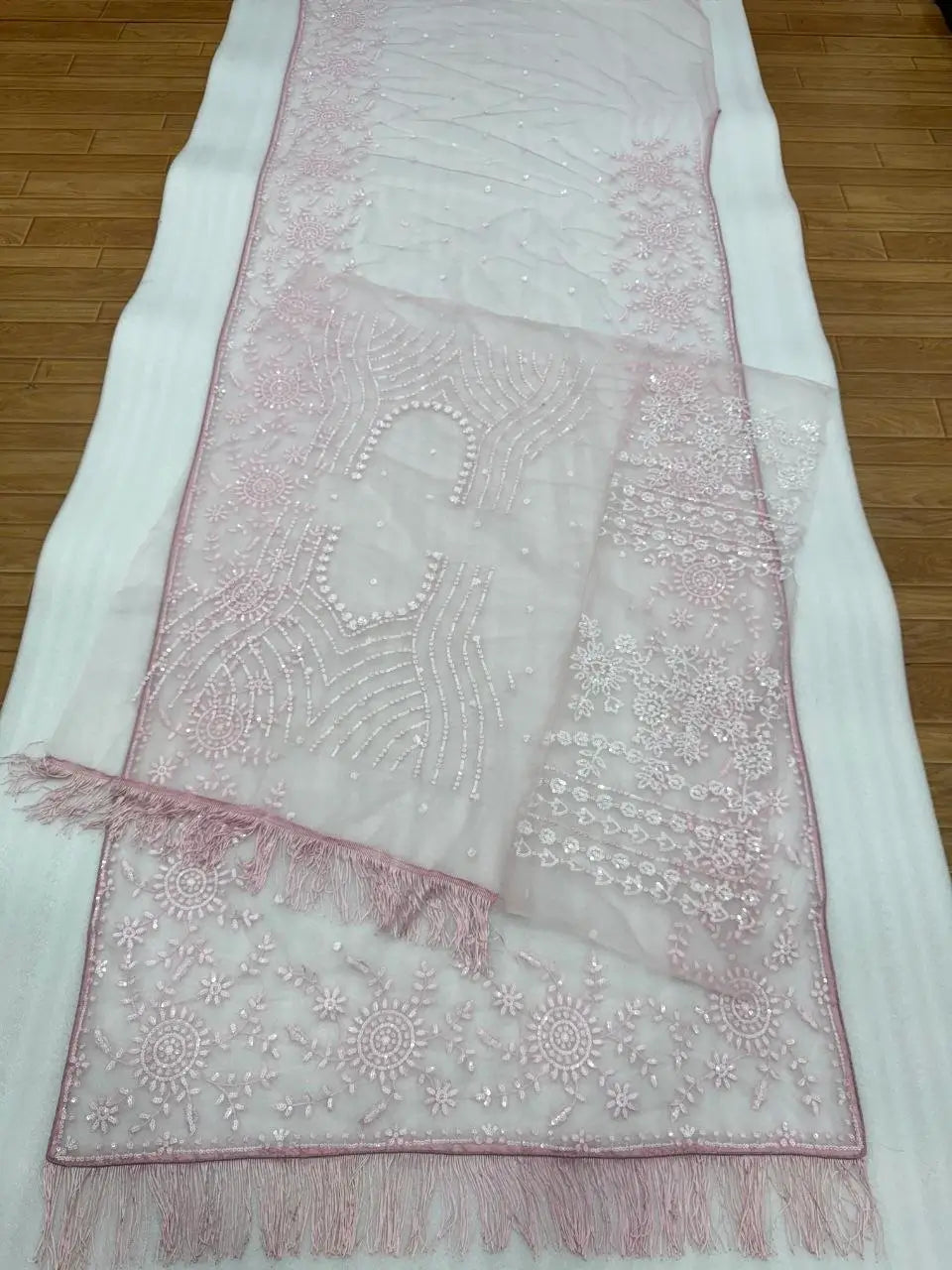 Elegant Premium Pink Net Embroidered Saree for Wedding, Festive and Reception Wear