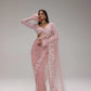 Elegant Premium Pink Net Embroidered Saree for Wedding, Festive and Reception Wear