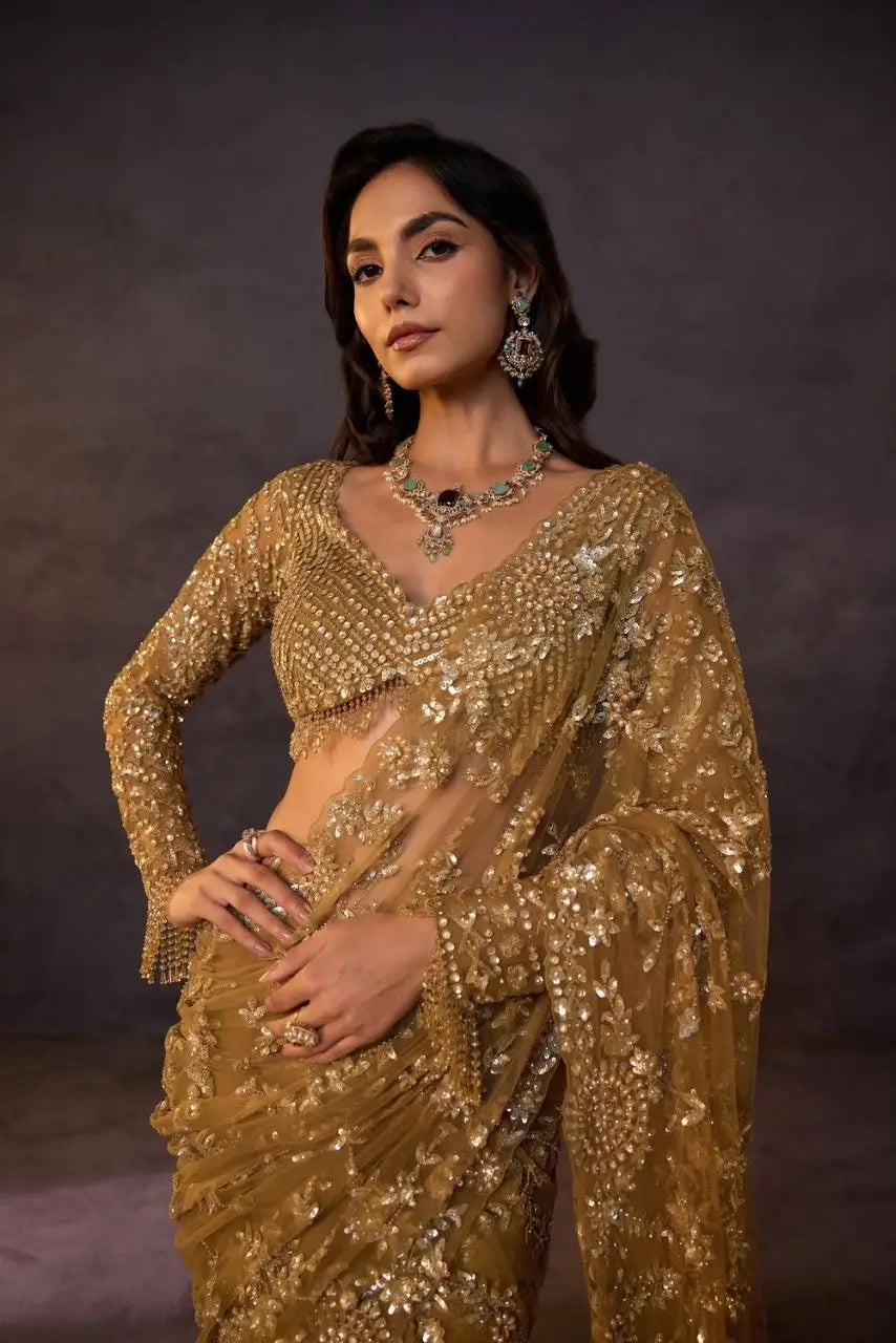 Elegant Premium lightweight Net Embroidered Saree for Wedding, Festive and Reception Wear
