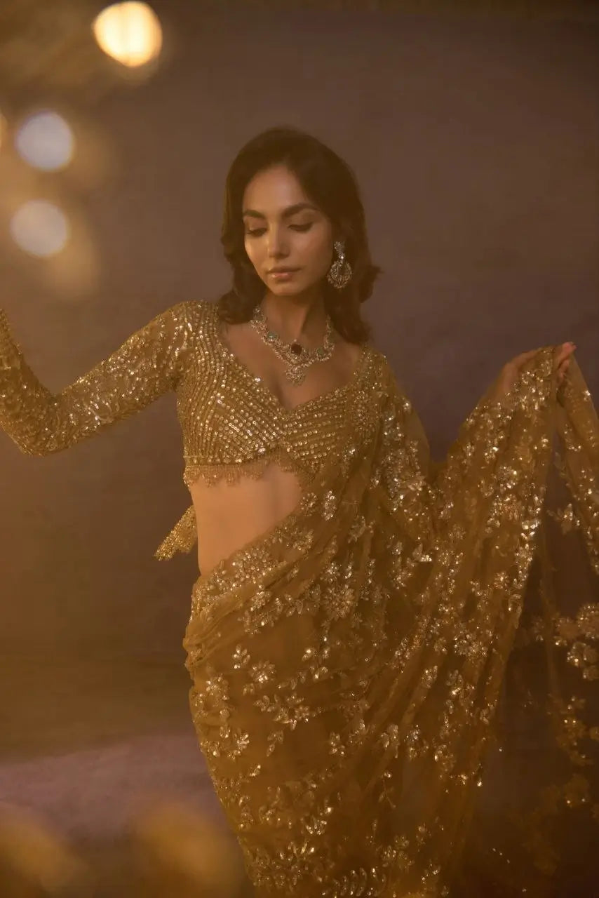 Elegant Premium lightweight Net Embroidered Saree for Wedding, Festive and Reception Wear
