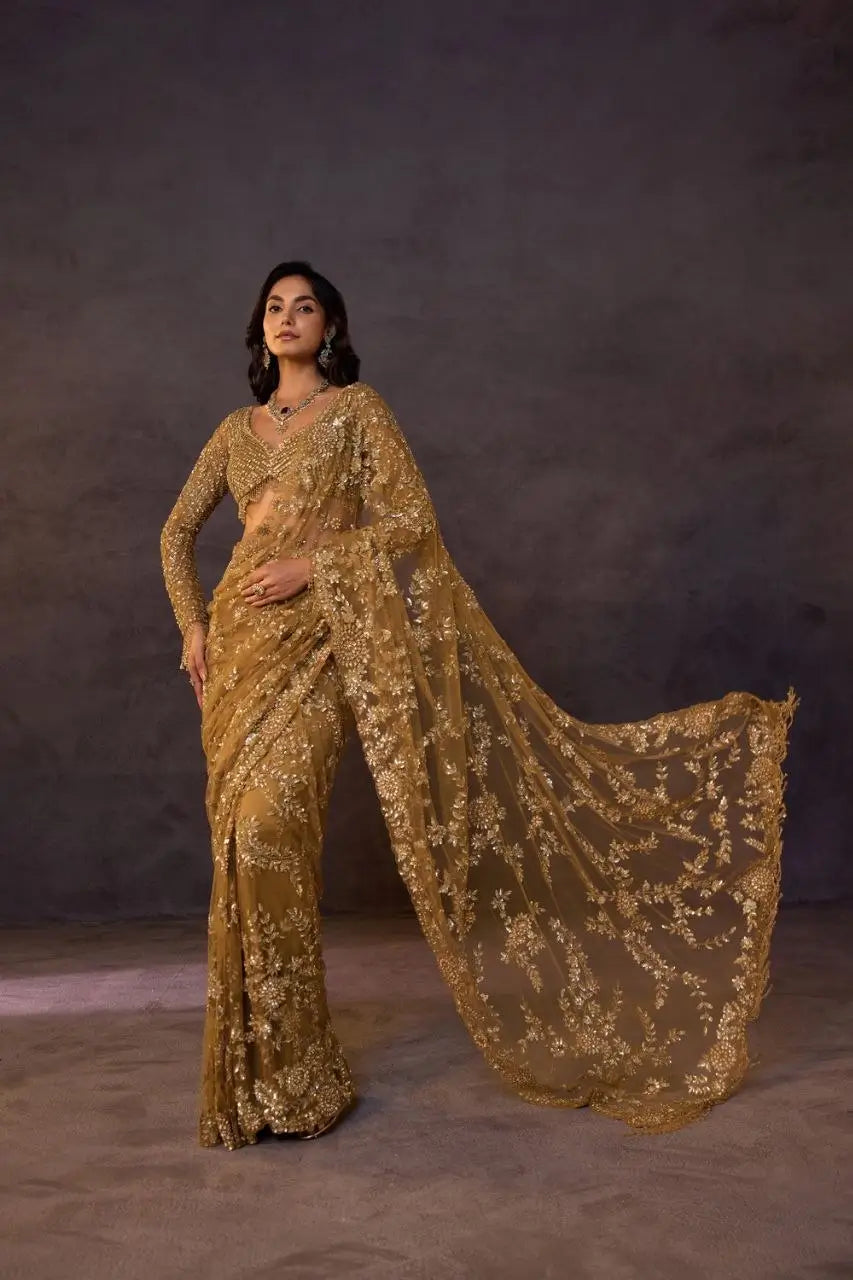 Elegant Premium lightweight Net Embroidered Saree for Wedding, Festive and Reception Wear