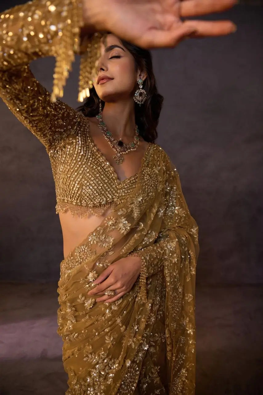 Elegant Premium lightweight Net Embroidered Saree for Wedding, Festive and Reception Wear