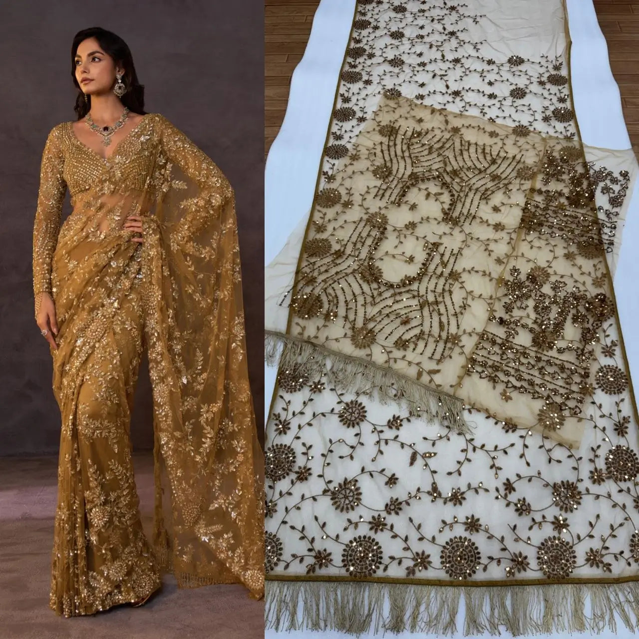 Elegant Premium lightweight Net Embroidered Saree for Wedding, Festive and Reception Wear