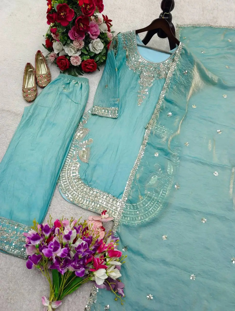 Elegant Pure Silk Palazzo Suit Set for Festive and Occasion Wear