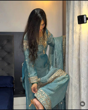 Elegant Pure Silk Palazzo Suit Set for Festive and Occasion Wear