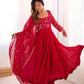 Elegant Red Flared Ethnic Gown Set for Festive and Family Functions