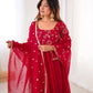 Elegant Red Flared Ethnic Gown Set for Festive and Family Functions