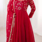 Elegant Red Flared Ethnic Gown Set for Festive and Family Functions