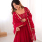 Elegant Red Flared Ethnic Gown Set for Festive and Family Functions