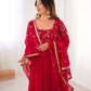 Elegant Red Flared Ethnic Gown Set for Festive and Family Functions