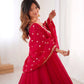 Elegant Red Flared Ethnic Gown Set for Festive and Family Functions