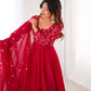 Elegant Red Flared Ethnic Gown Set for Festive and Family Functions