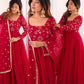 Elegant Red Flared Ethnic Gown Set for Festive and Family Functions