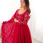 Elegant Red Flared Ethnic Gown Set for Festive and Family Functions