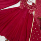 Elegant Red Flared Ethnic Gown Set for Festive and Family Functions