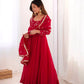 Elegant Red Flared Ethnic Gown Set for Festive and Family Functions