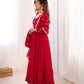 Elegant Red Flared Ethnic Gown Set for Festive and Family Functions