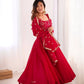 Elegant Red Flared Ethnic Gown Set for Festive and Family Functions