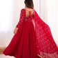 Elegant Red Flared Ethnic Gown Set for Festive and Family Functions