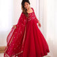 Elegant Red Flared Ethnic Gown Set for Festive and Family Functions