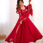 Elegant Red Flared Ethnic Gown Set for Festive and Family Functions