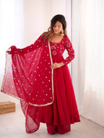 Elegant Red Flared Ethnic Gown Set for Festive and Family Functions