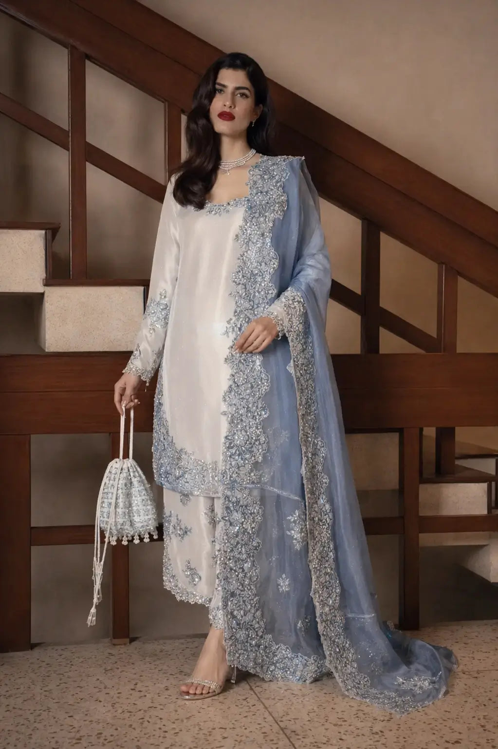 Elegant Roman Glass Embroidered Plazzo Suit Set for Festive and Occasion Wear