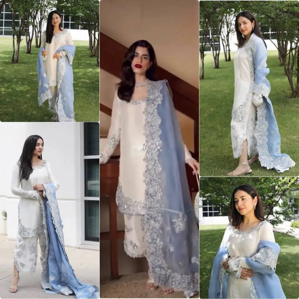 Elegant Roman Glass Embroidered Plazzo Suit Set for Festive and Occasion Wear