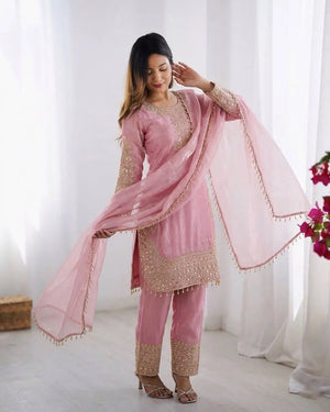 Elegant Roman Silk Embroidered Festive Kurta Set for Celebrations