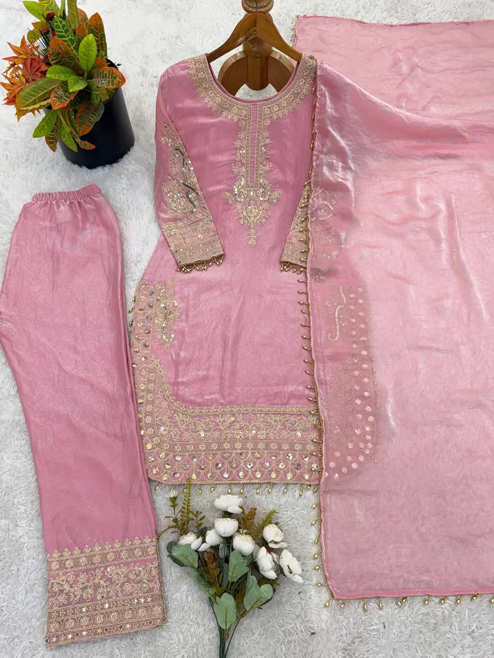 Elegant Roman Silk Embroidered Festive Kurta Set for Celebrations
