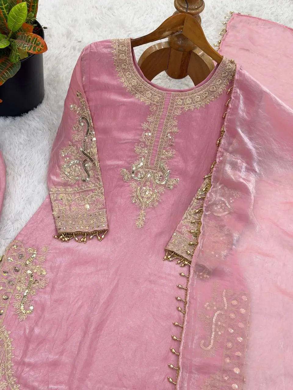 Elegant Roman Silk Embroidered Festive Kurta Set for Celebrations
