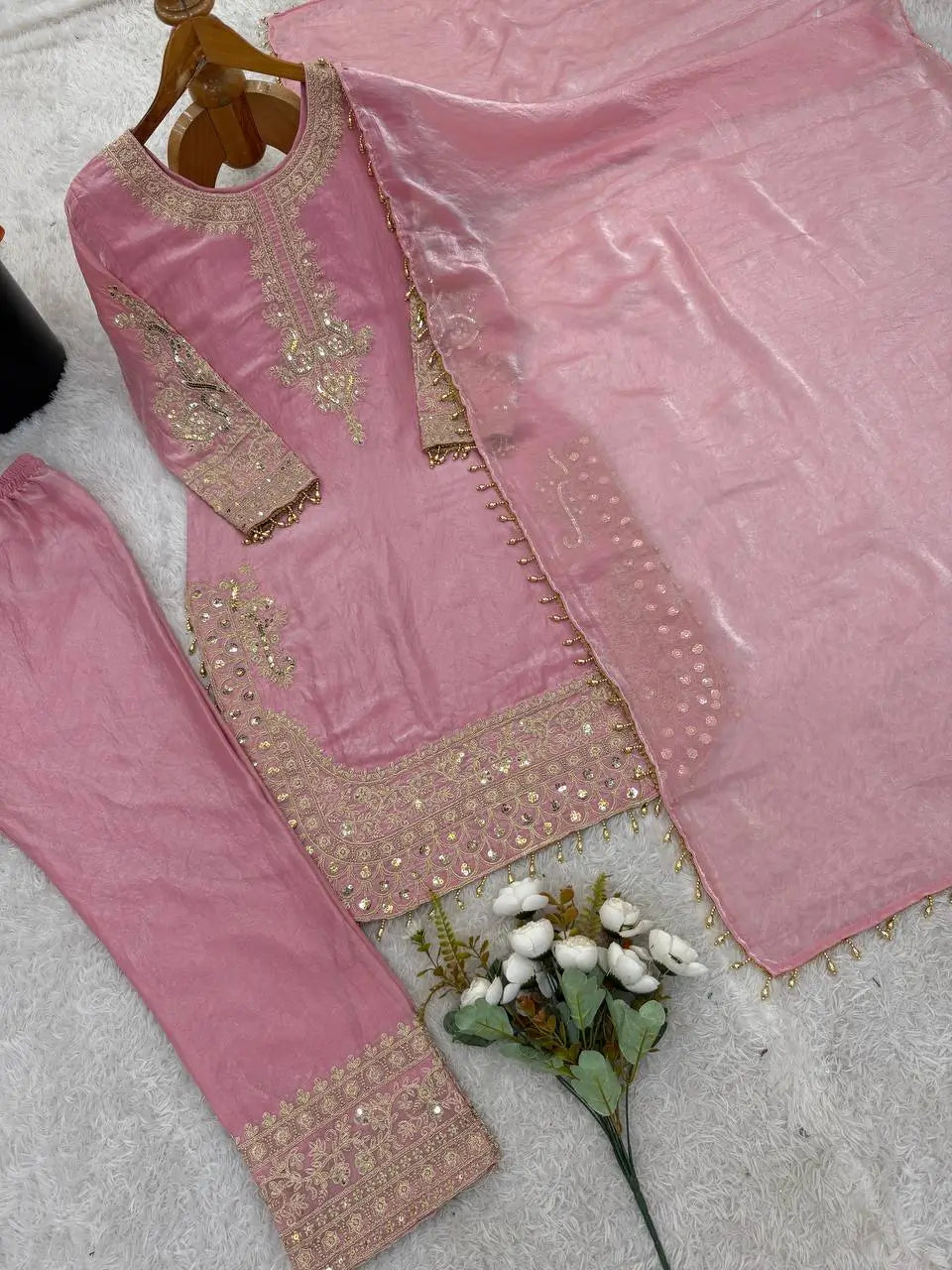 Elegant Roman Silk Embroidered Festive Kurta Set for Celebrations