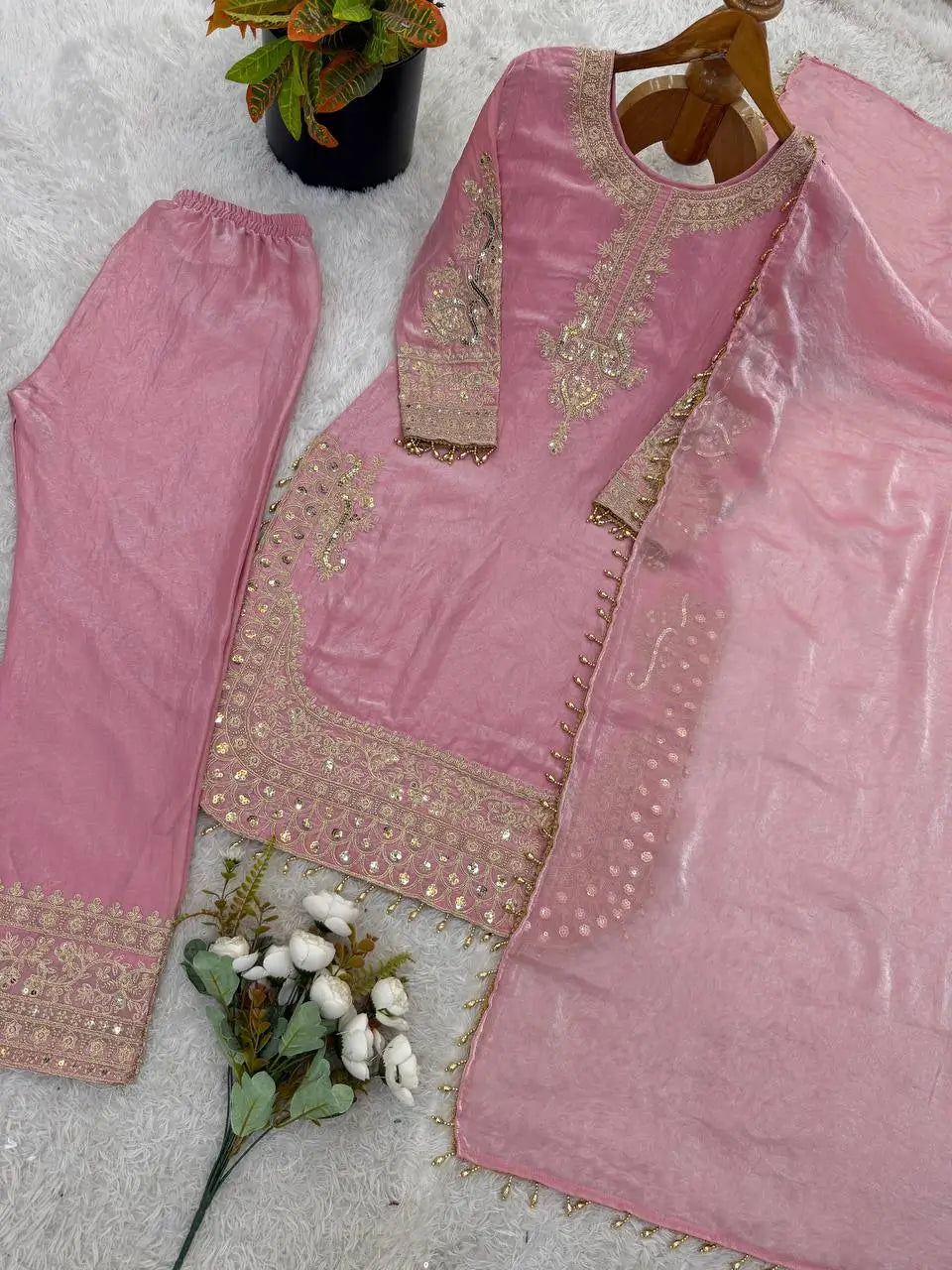 Elegant Roman Silk Embroidered Festive Kurta Set for Celebrations