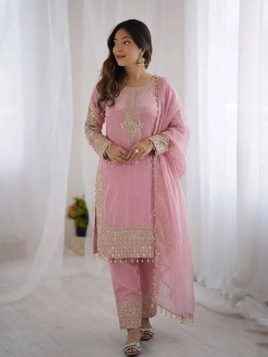 Elegant Roman Silk Embroidered Festive Kurta Set for Celebrations