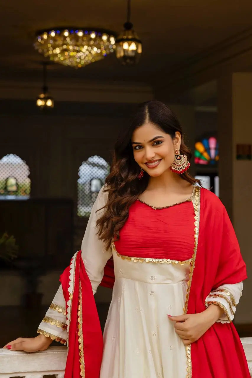 Elegant Roman Silk Embroidered Gown Set for Festive and Occasion Wear