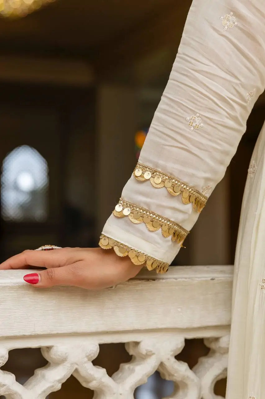 Elegant Roman Silk Embroidered Gown Set for Festive and Occasion Wear