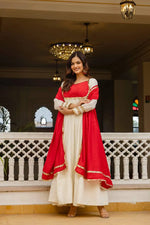 Elegant Roman Silk Embroidered Gown Set for Festive and Occasion Wear