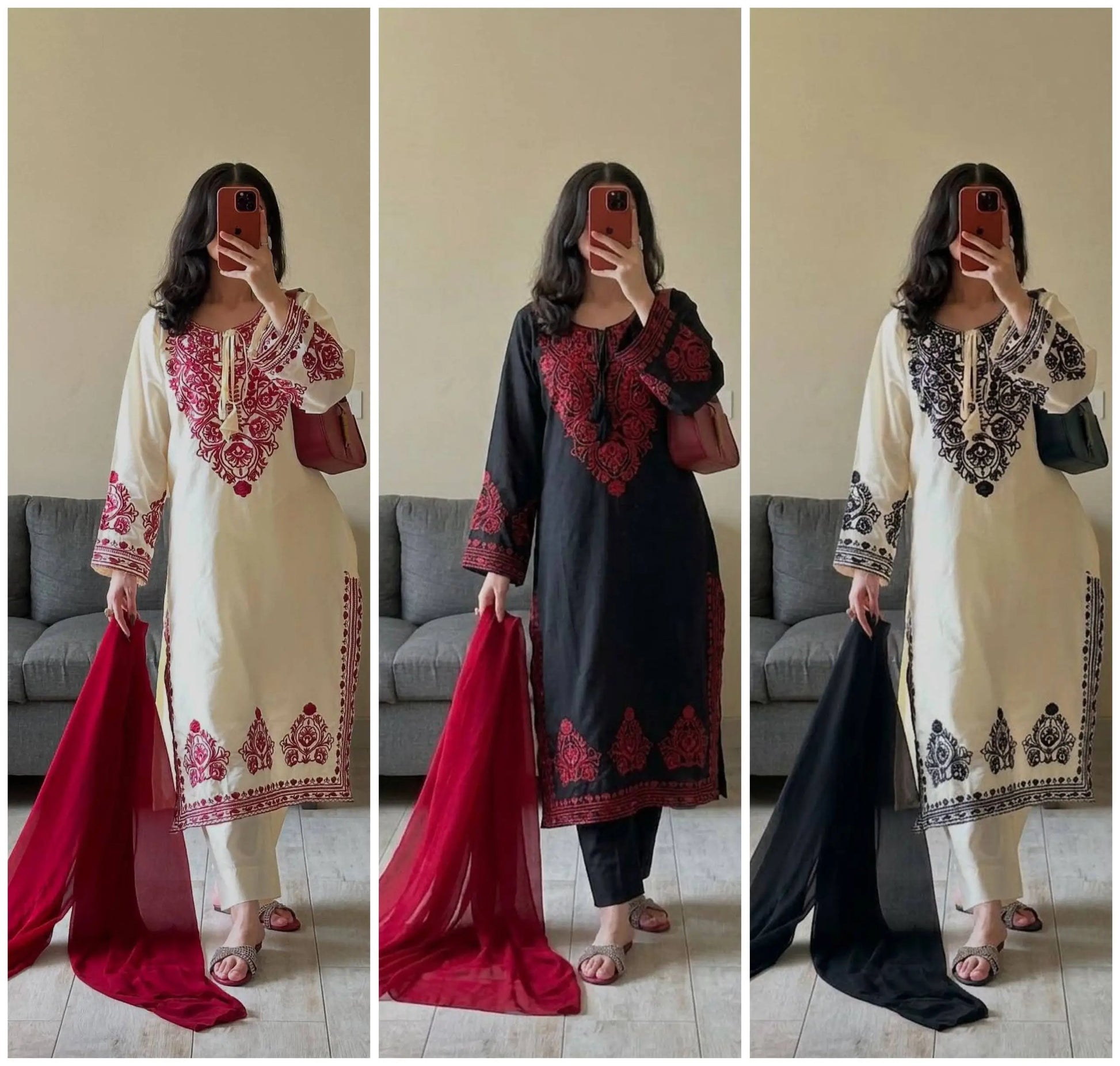 Elegant Roman Silk Embroidered Straight Suit Set for Festive Wear