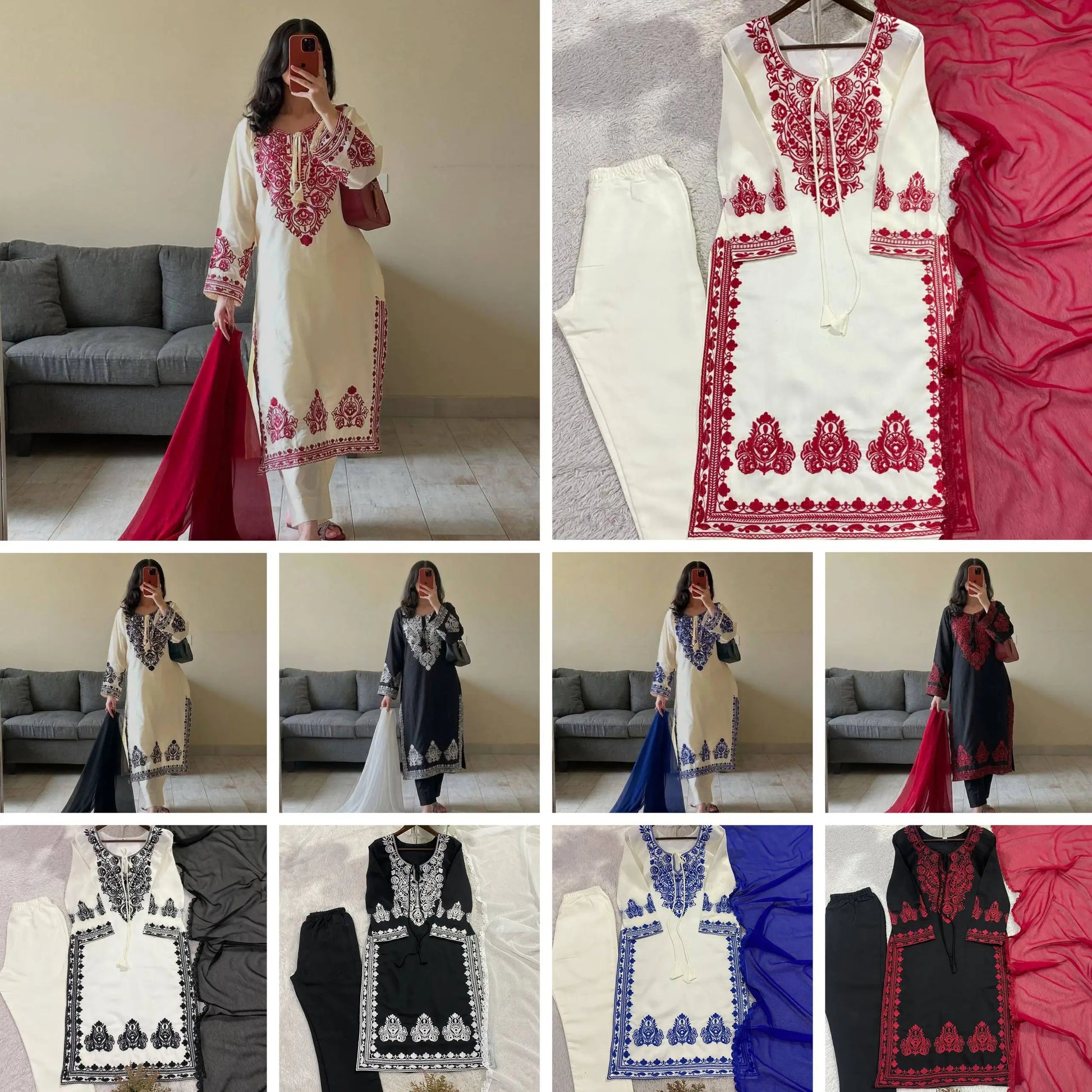 Elegant Roman Silk Embroidered Straight Suit Set for Festive Wear