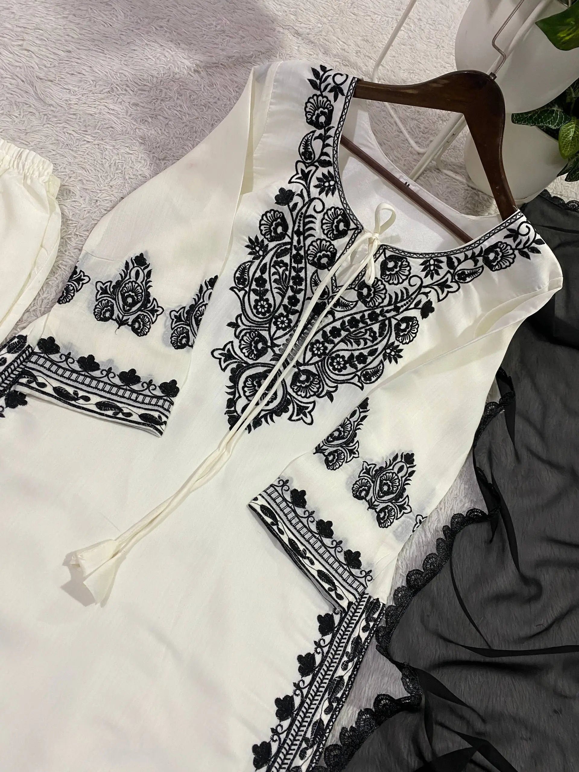 Elegant Roman Silk Embroidered Straight Suit Set for Festive Wear