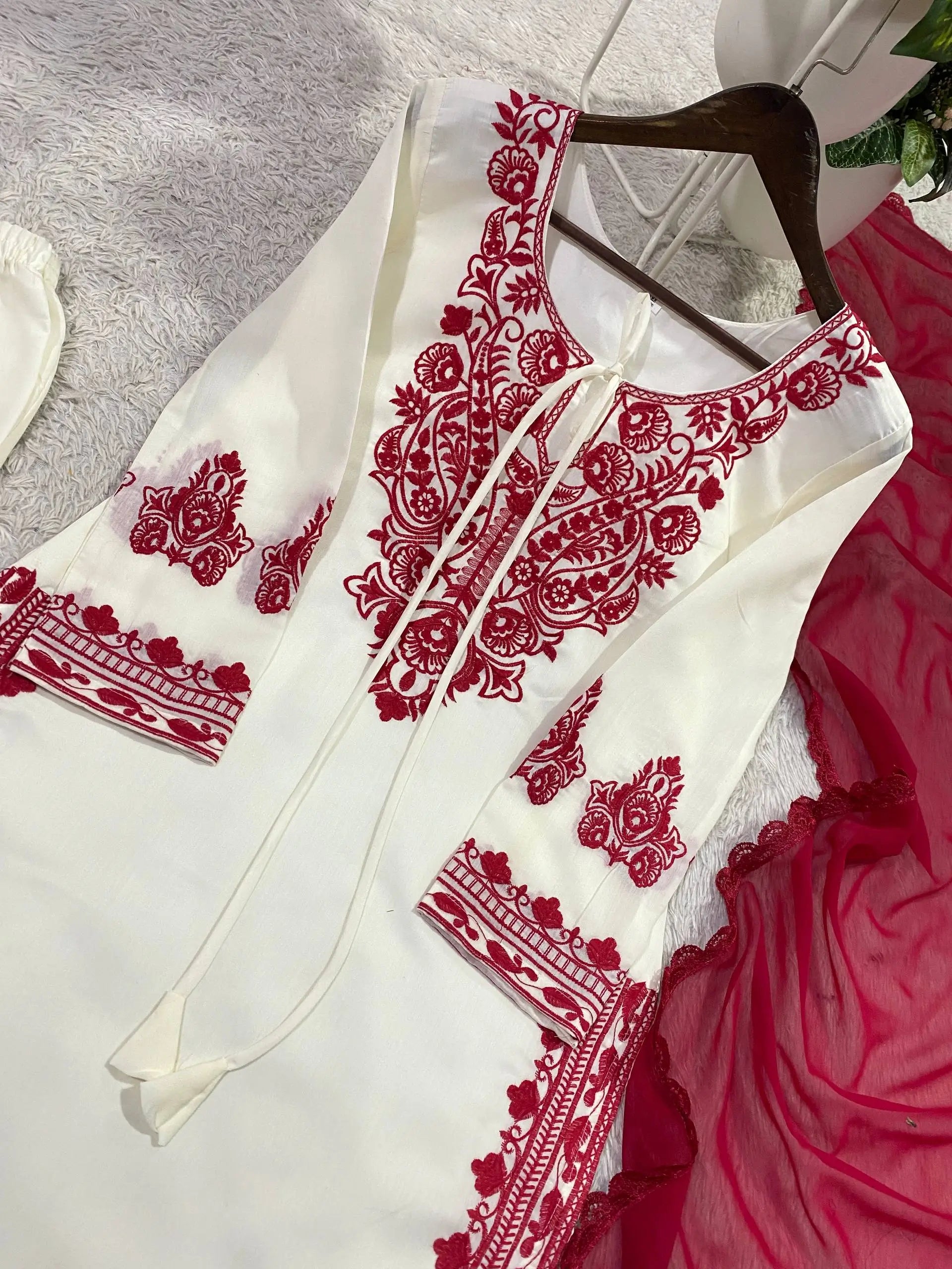 Elegant Roman Silk Embroidered Straight Suit Set for Festive Wear